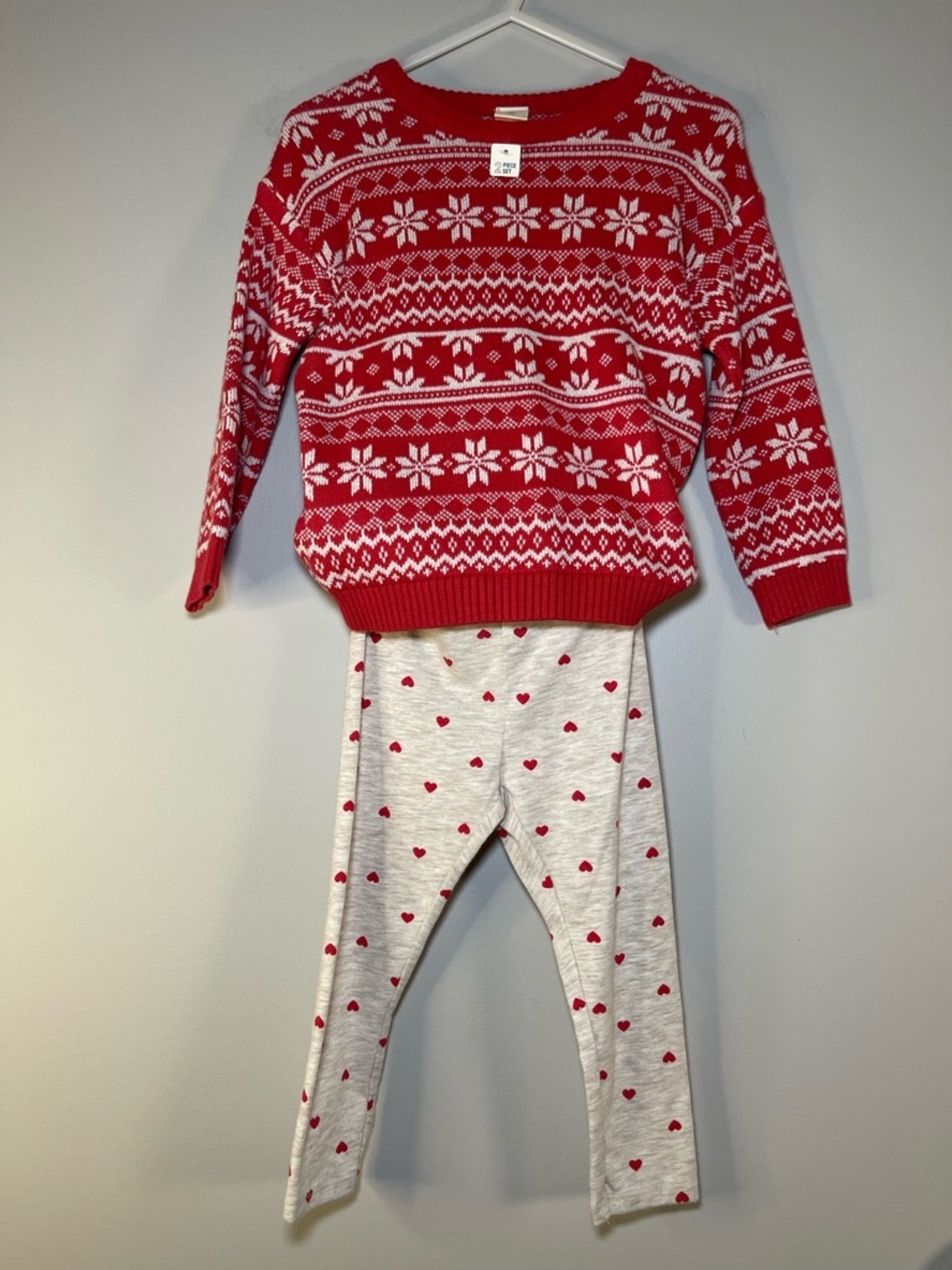 Tucker + Tate Red Fair Isle Sweater with Cream Heart Leggings